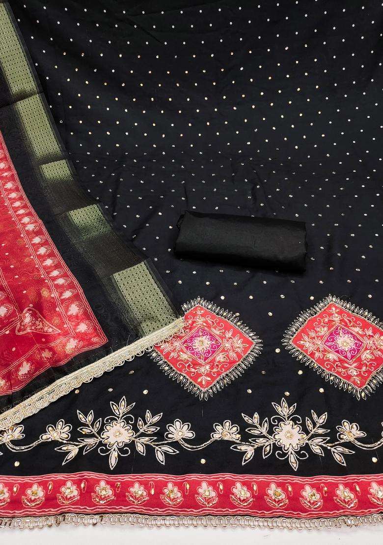 Black Embroidery Cotton Salwar Kameez - Indya