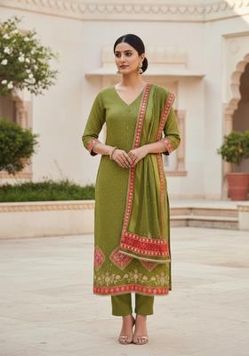 Green Embroidery Cotton Salwar Kameez