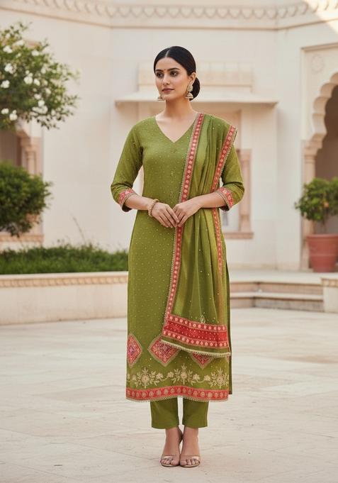 Green Embroidery Cotton Salwar Kameez