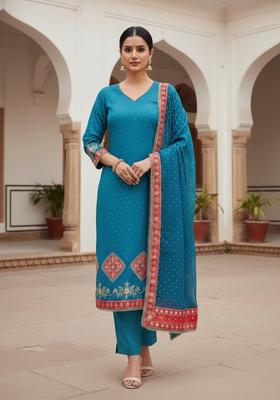 Blue Embroidery Cotton Salwar Kameez