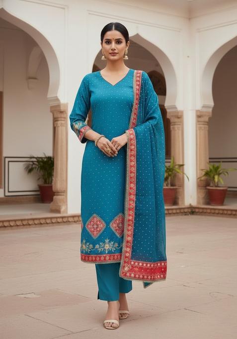 Blue Embroidery Cotton Salwar Kameez