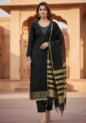 Black Embroidery Chanderi Salwar Kameez