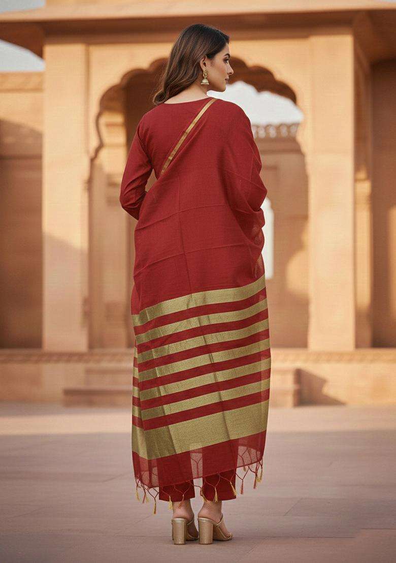 maroon Embroidery Chanderi Salwar Kameez - Indya
