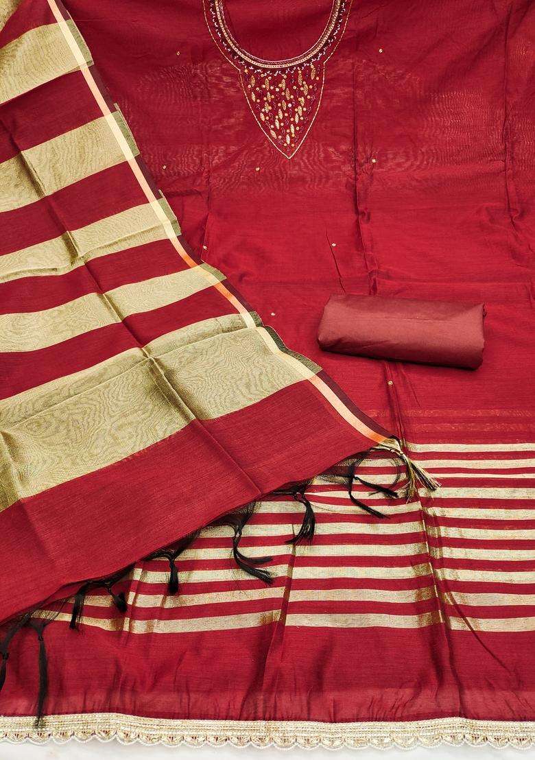 maroon Embroidery Chanderi Salwar Kameez - Indya
