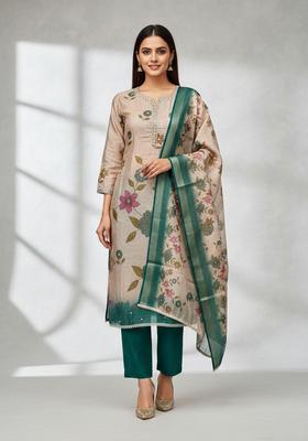 Beige Embroidery Silk Salwar Kameez