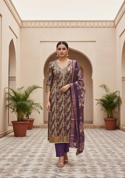Multicolor Embroidery Silk Salwar Kameez