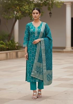 Sea Green Embroidery Silk Salwar Kameez