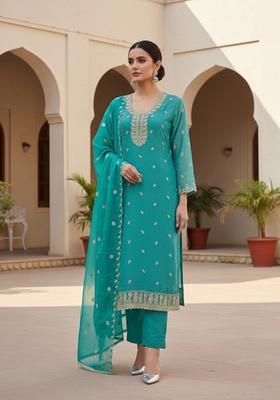 Sea Green Embroidery Georgette Salwar Kameez