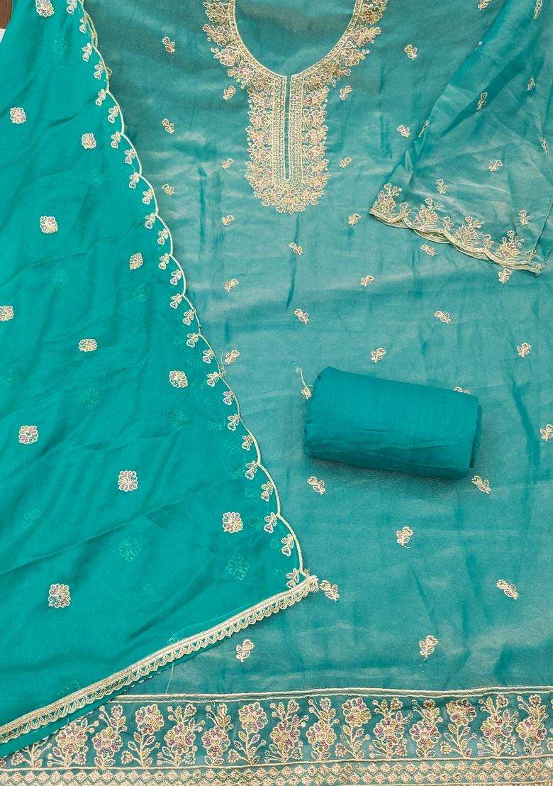 Sea Green Embroidery Georgette Salwar Kameez - Indya