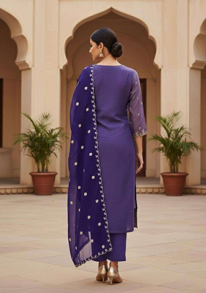 Blue Embroidery Georgette Salwar Kameez - Indya