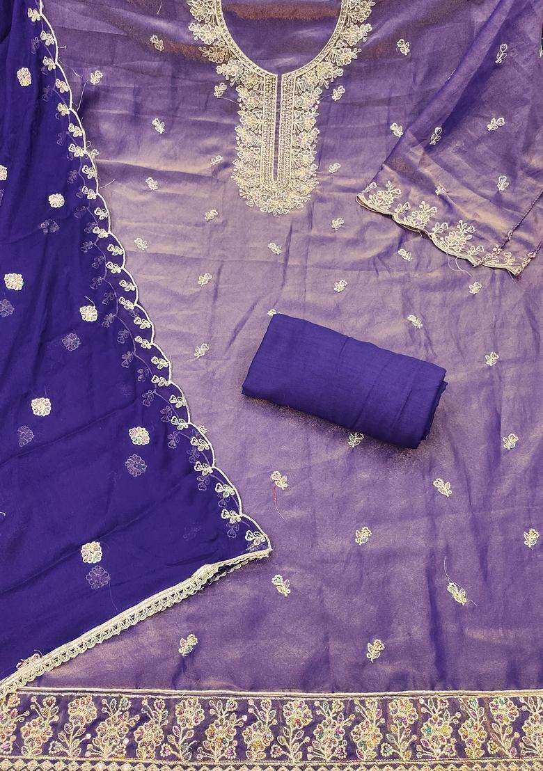 Blue Embroidery Georgette Salwar Kameez - Indya