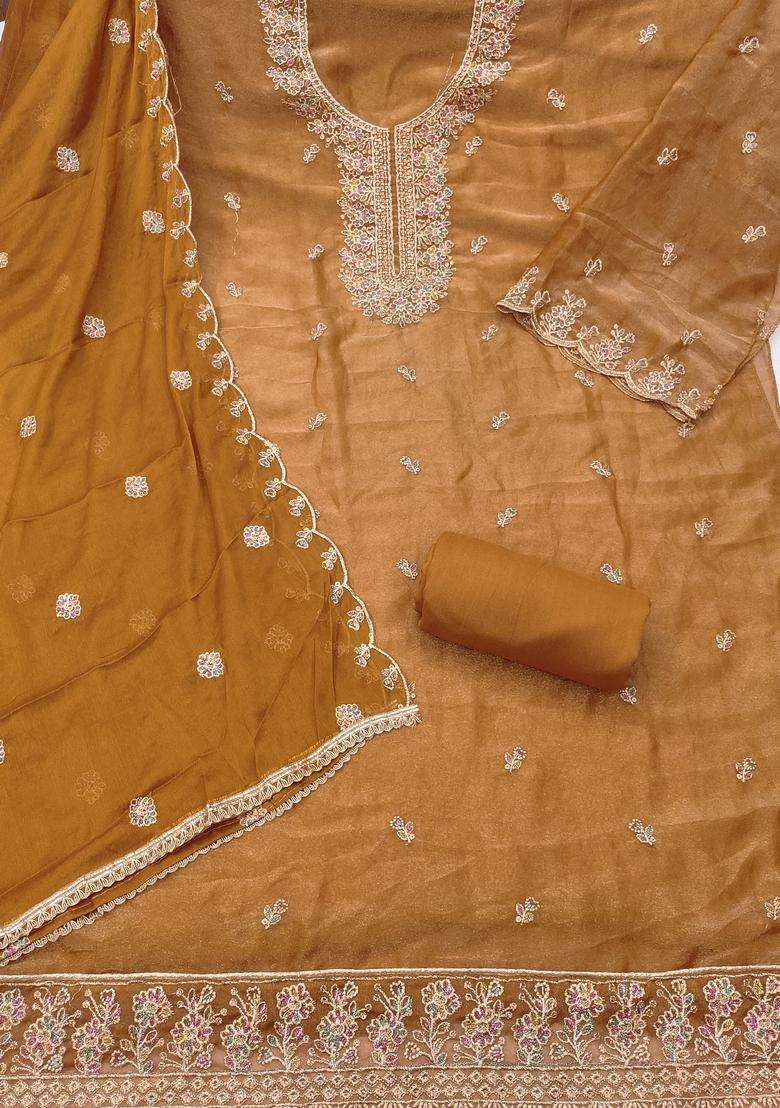 Mustard Embroidery Georgette Salwar Kameez - Indya