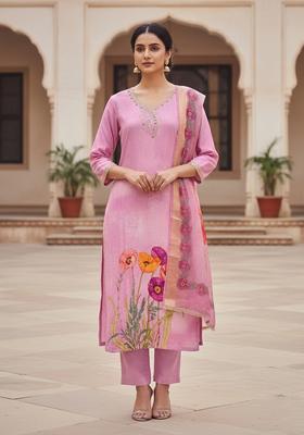 Pink Embroidery Cotton Salwar Kameez