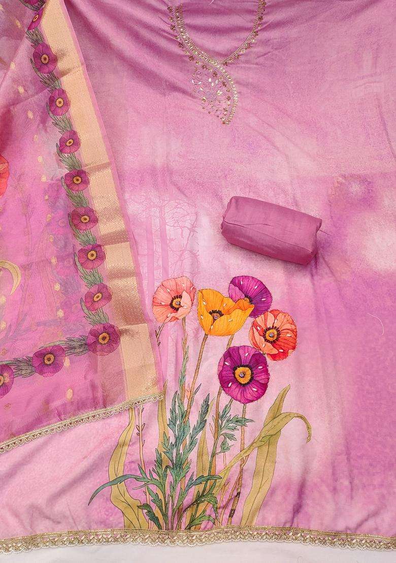 Pink Embroidery Cotton Salwar Kameez - Indya