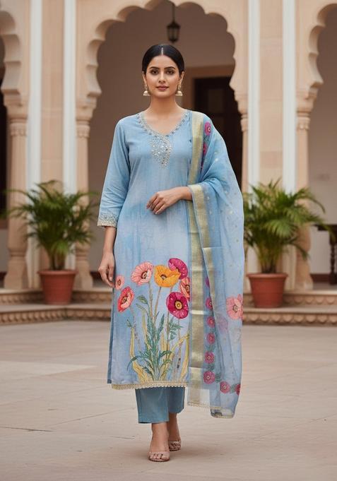 Sea Green Embroidery Cotton Salwar Kameez