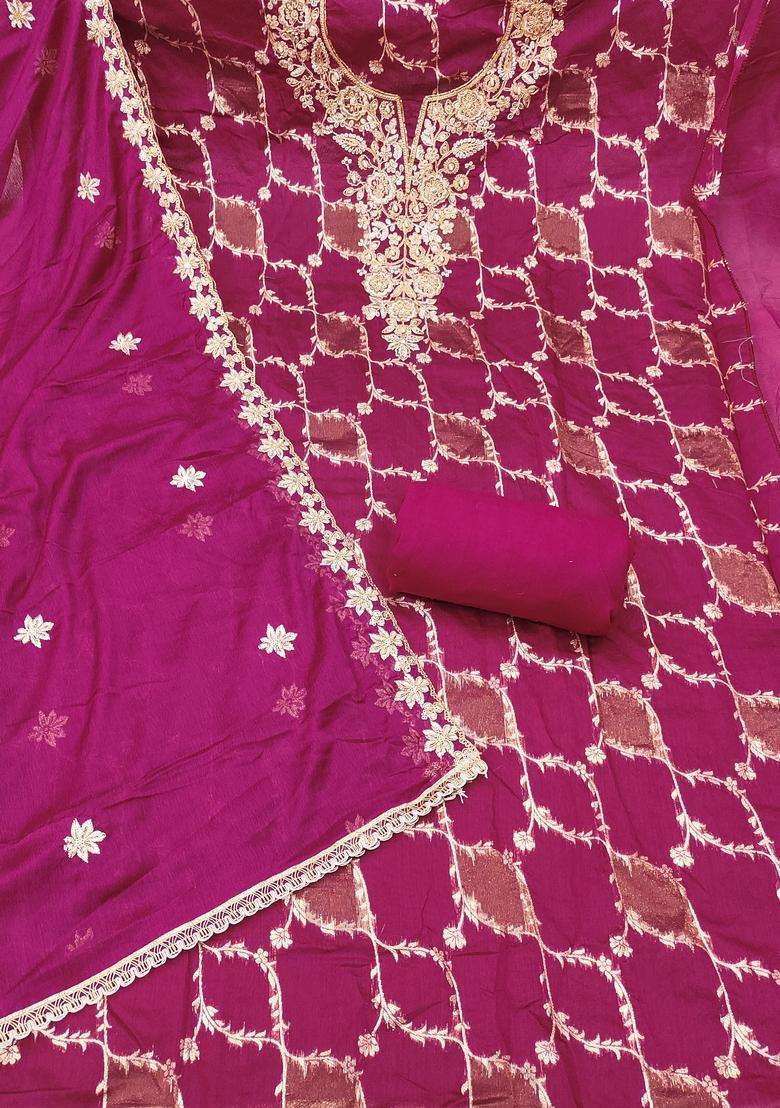 Magenta Embroidery Silk Salwar Kameez - Indya
