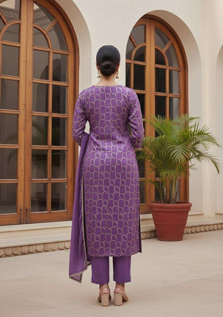 Purple Embroidery Silk Salwar Kameez - Indya