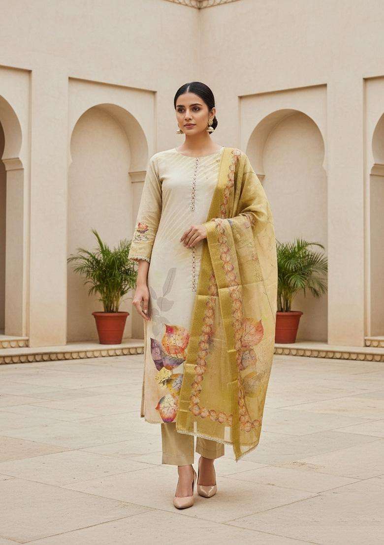 Multicolor Embroidery Cotton Salwar Kameez - Indya