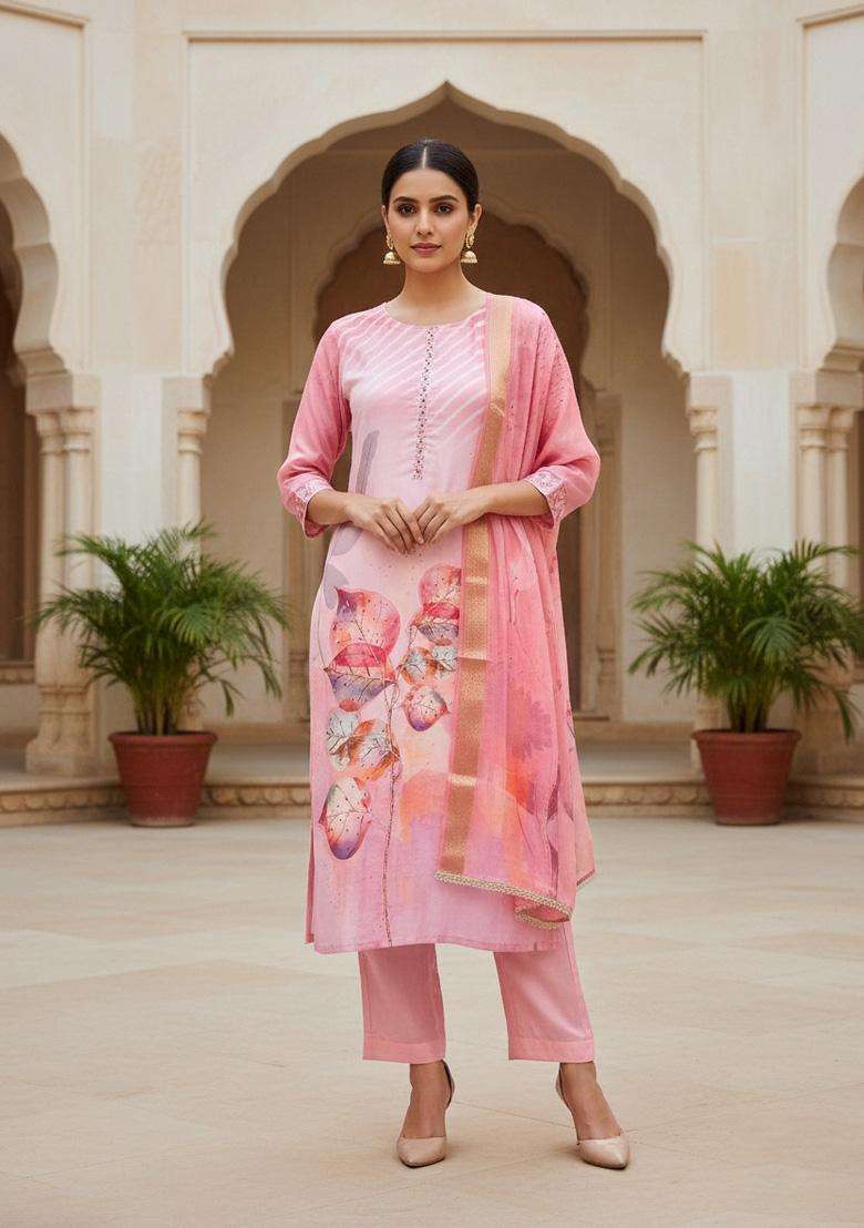Multicolor Embroidery Cotton Salwar Kameez - Indya