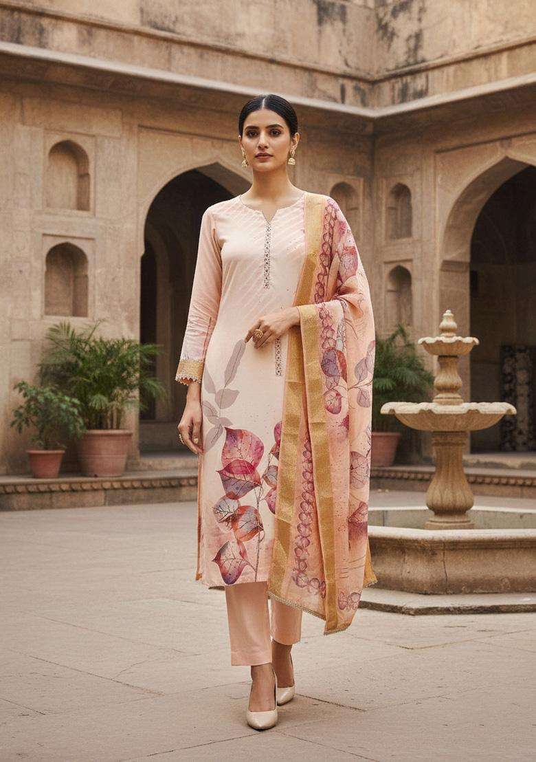 Multicolor Embroidery Cotton Salwar Kameez - Indya