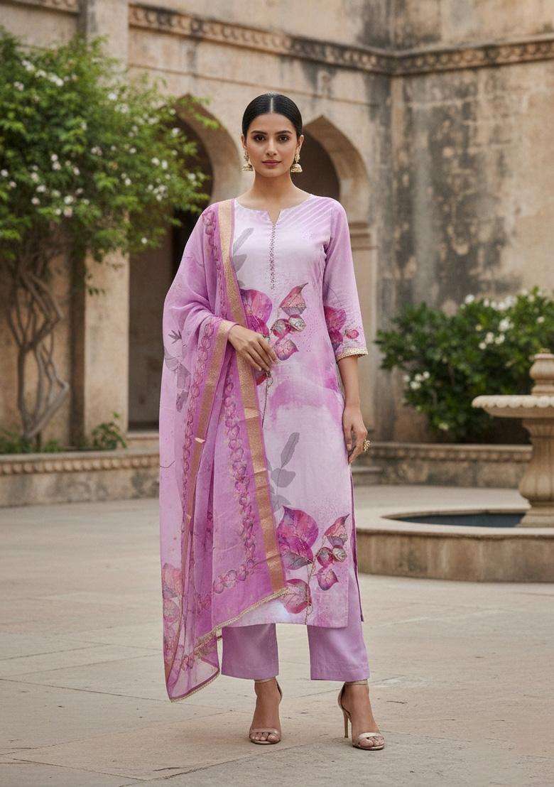 Multicolor Embroidery Cotton Salwar Kameez - Indya