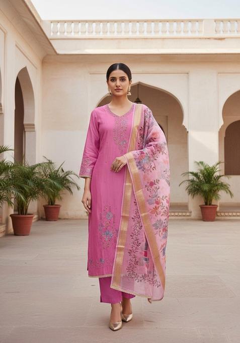 Pink Embroidery Silk Salwar Kameez