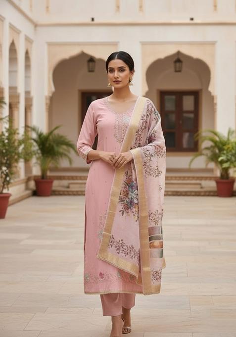 Pink Embroidery Silk Salwar Kameez