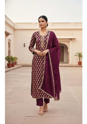 Purple Embroidery Silk Salwar Kameez
