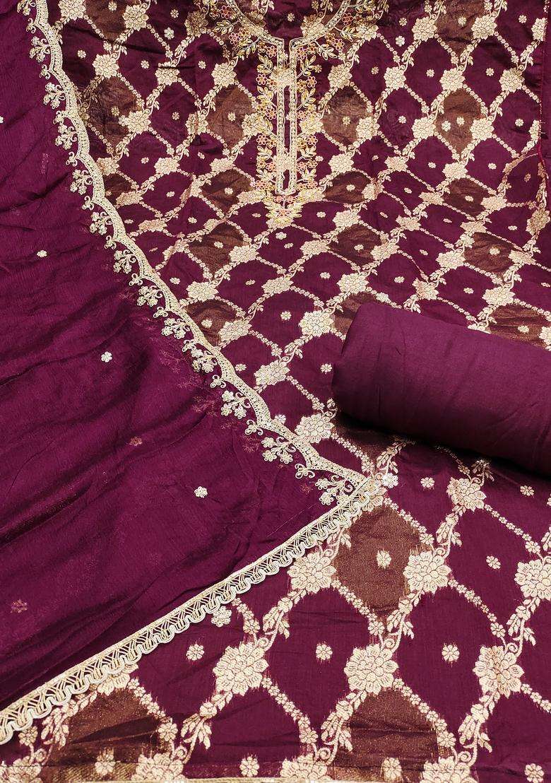 Purple Embroidery Silk Salwar Kameez - Indya