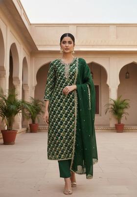 Green Embroidery Silk Salwar Kameez