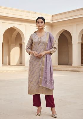 Lavender Embroidery Jacquard Salwar Kameez