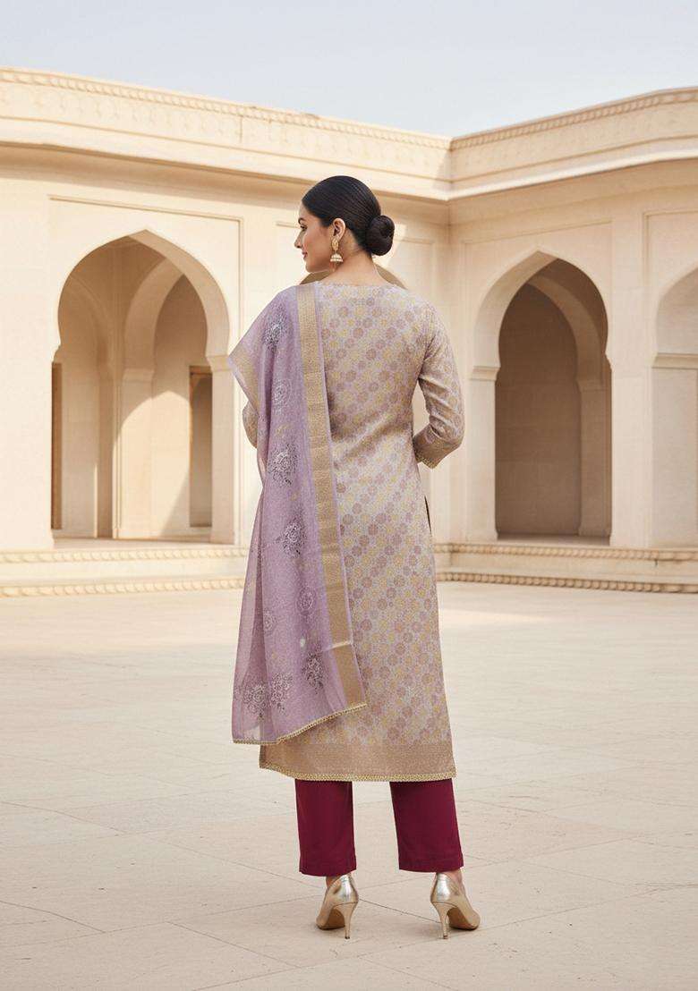 Lavender Embroidery Jacquard Salwar Kameez - Indya