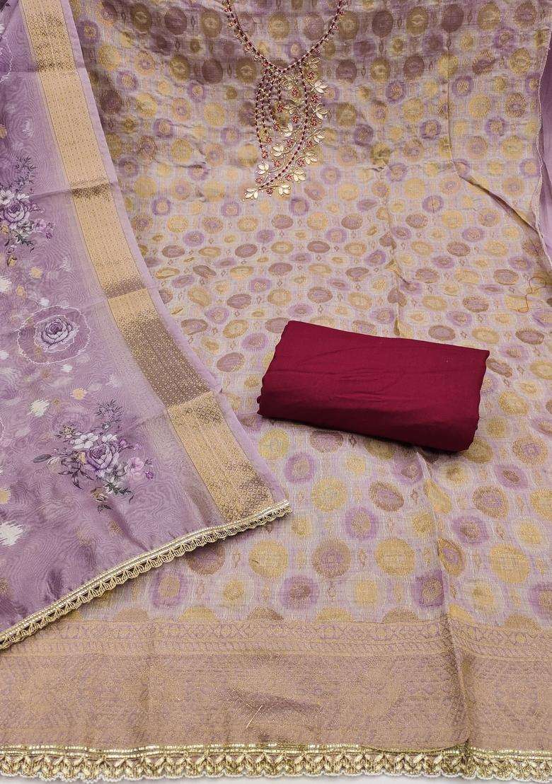 Lavender Embroidery Jacquard Salwar Kameez - Indya
