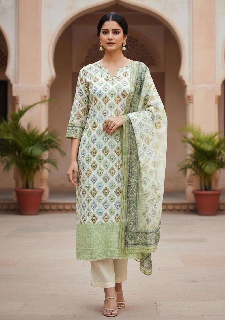 Multicolor Embroidery Cotton Salwar Kameez - Indya