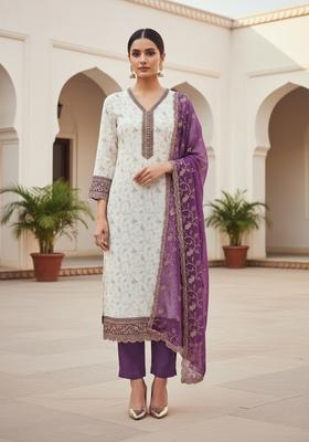 White Embroidery Georgette Salwar Kameez