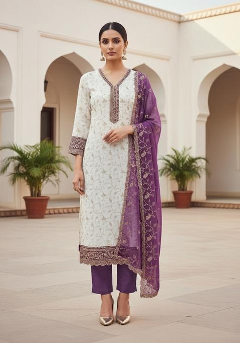 White Embroidery Georgette Salwar Kameez