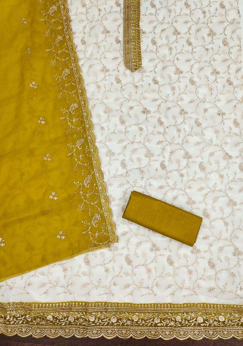 White Embroidery Georgette Salwar Kameez - Indya