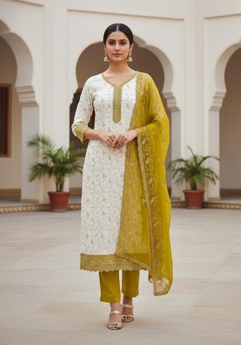 White Embroidery Georgette Salwar Kameez