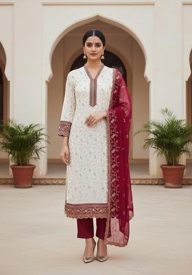 White Embroidery Georgette Salwar Kameez