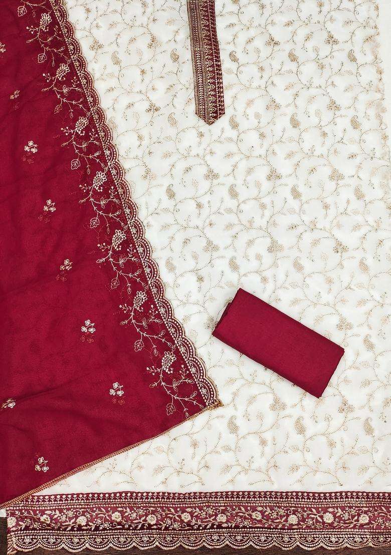 White Embroidery Georgette Salwar Kameez - Indya