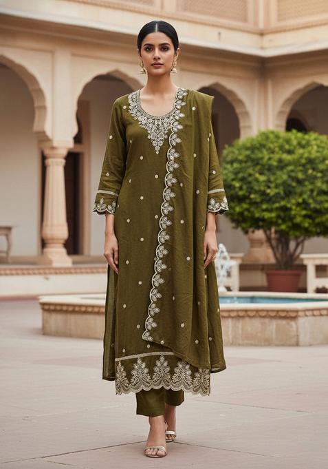 Brown Embroidery Cotton Salwar Kameez