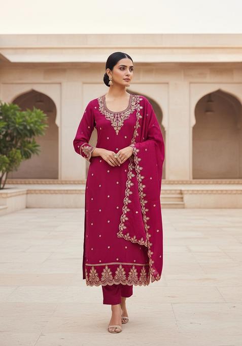 Pink Embroidery Cotton Salwar Kameez