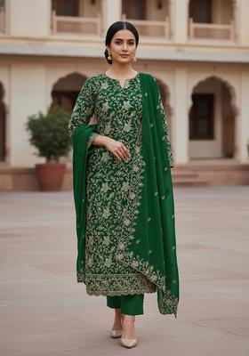 Green Embroidery Cotton Salwar Kameez
