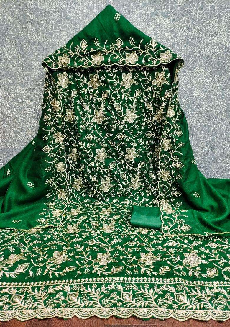 Green Embroidery Cotton Salwar Kameez - Indya