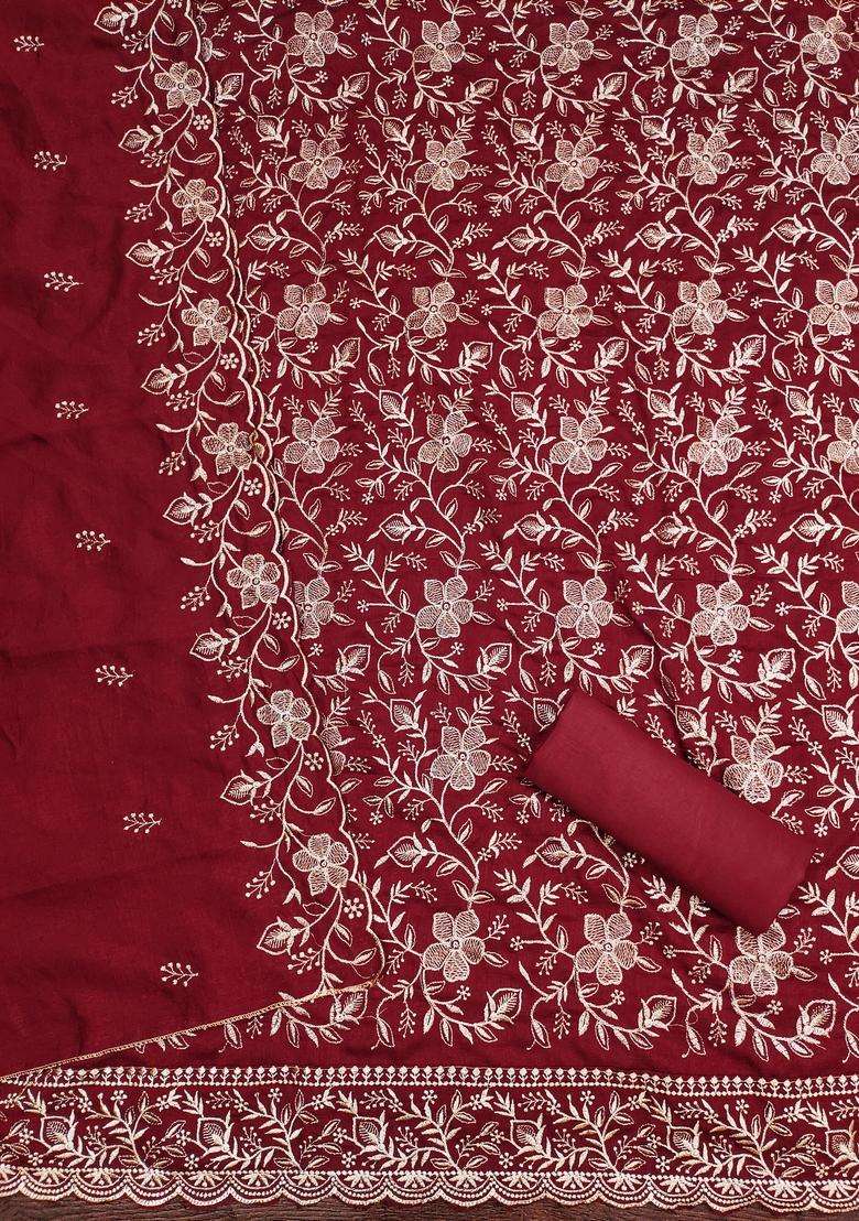 maroon Embroidery Cotton Salwar Kameez - Indya