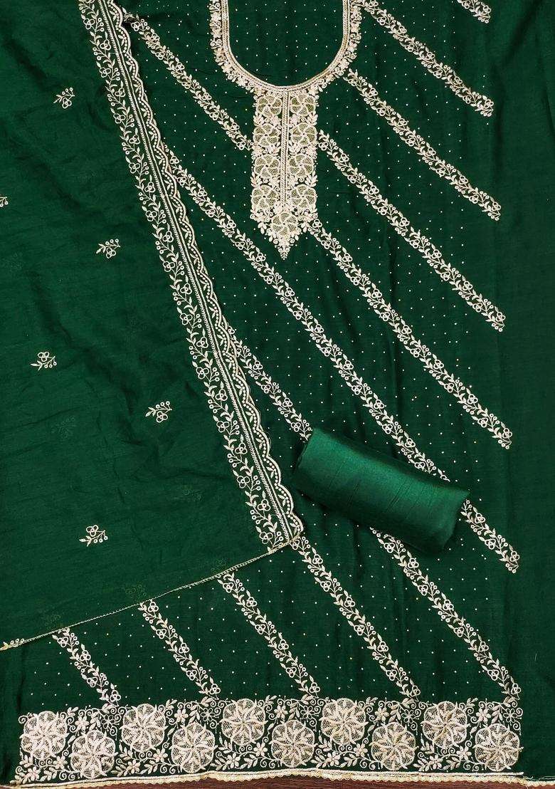 Green Embroidery Cotton Salwar Kameez - Indya