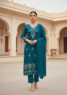 Blue Embroidery Cotton Salwar Kameez