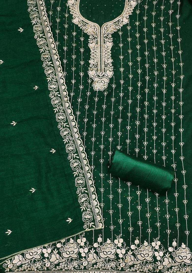 Green Embroidery Cotton Salwar Kameez - Indya