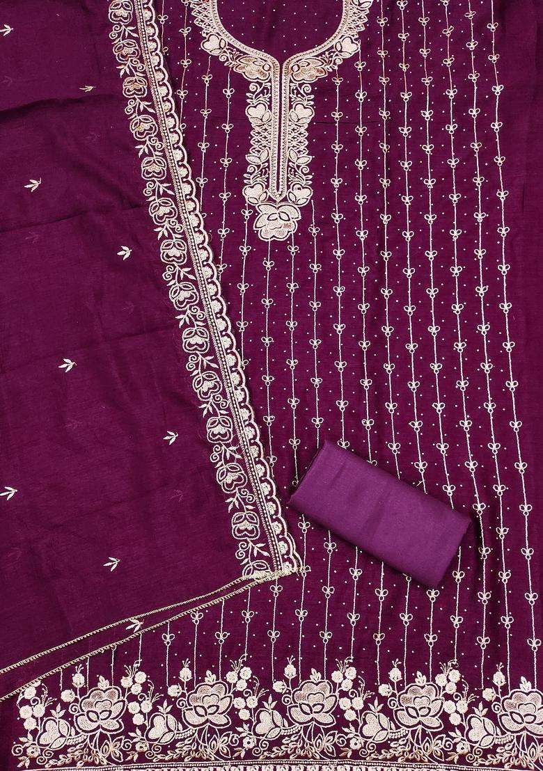 Purple Embroidery Cotton Salwar Kameez - Indya