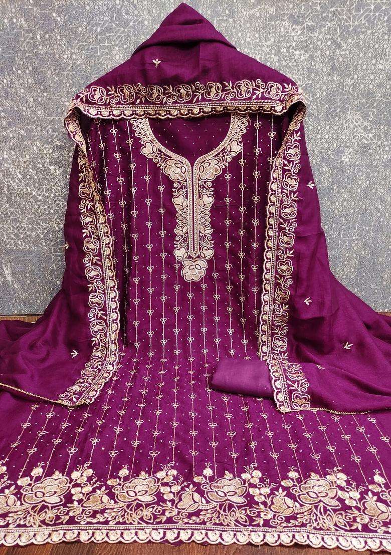 Purple Embroidery Cotton Salwar Kameez - Indya